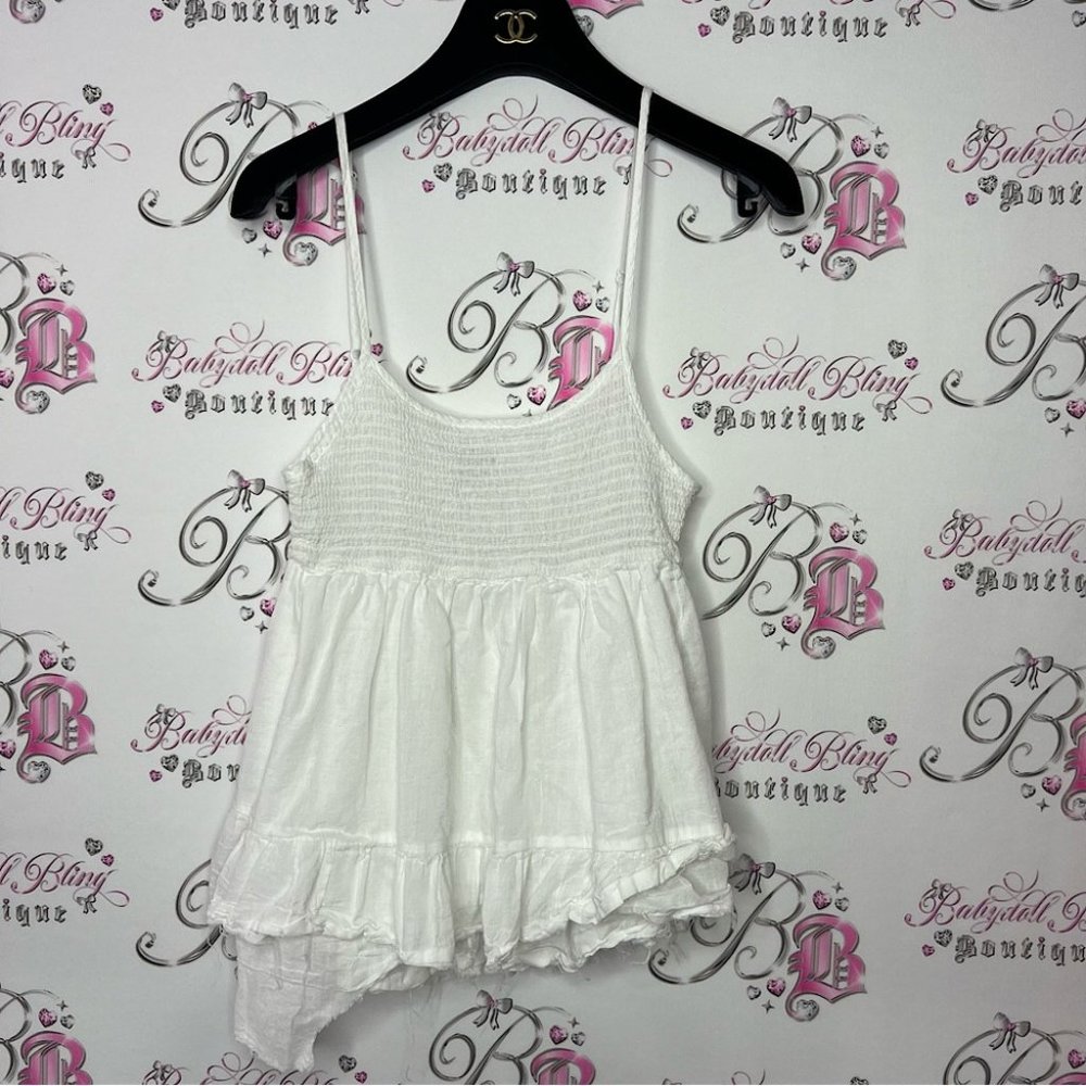 Joe & Kate tank top distressed ruffle frilly zip up side white cute boho shirt